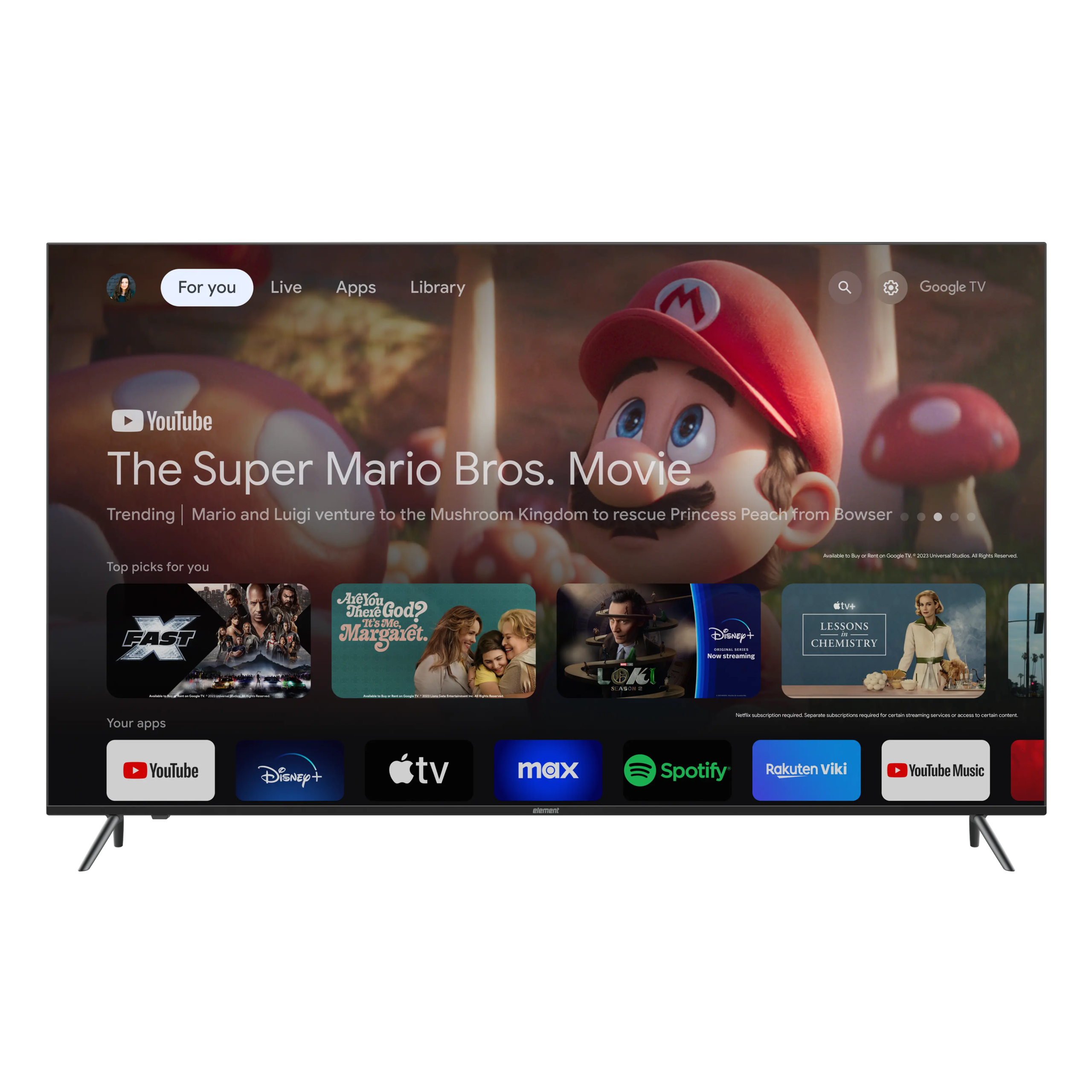 75” 4K UHD HDR Google TV (Frameless) (E450AD75G) | Element Electronics